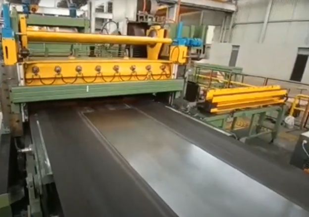 Sheet being cut by a cut to length (CTL) line